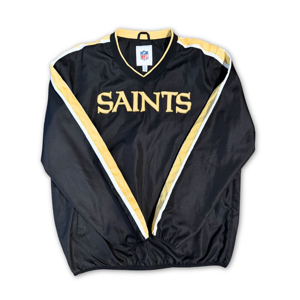 New Orleans Saints NFL Pullover Windbreaker Jacket Men Large Black Gold Football